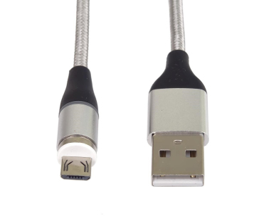 PremiumCord Magnetický micro USB a USB-C nabíjecí a datový kabel, 1m, stříbrná