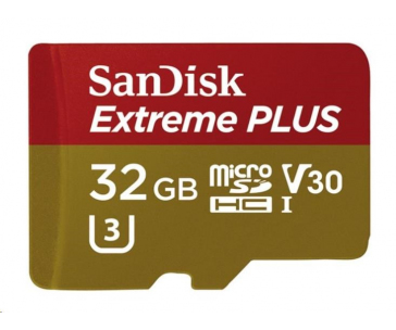 SanDisk MicroSDHC karta 32GB Extreme PLUS (10MB/s, UHS-I V30, Rescue Pro Deluxe) + adaptér