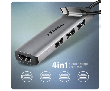 AXAGON HMC-H3A, USB 5Gbps hub, 3x USB-A, HDMI 4k/30Hz, kabel USB-C 15cm