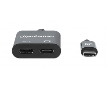 MANHATTAN USB 2.1 Sound Adapter, USB Type-C to C/F (audio) & C/F (PD) black, Retail Box