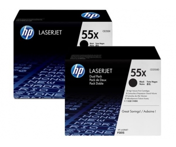 HP 55X Black 2-pack LJ Toner Cart, CE255XD (12,500 / 12,500 pages)