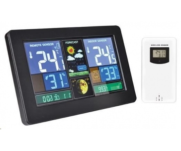 Solight TE81 meteostanice, extra velký barevný LCD, teplota, vlhkost, tlak, RCC, USB nabíjení, černá