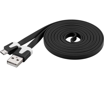 PremiumCord kabel micro USB 2.0, A-B 2m, plochý PVC kabel, černá