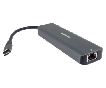 PREMIUMCORD Adaptér USB-C na Gigabit 10/100/1000Mbps + 1x HDMI,  2x USB3.2, 1x PD 100W konektor, Šedá