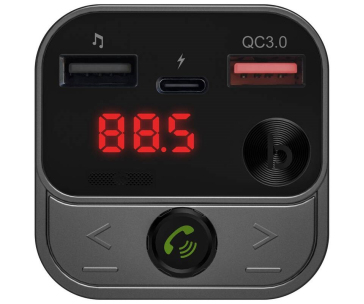 CONNECT IT InCarz Bezdrátový FM transmitter, 2x USB-A + 1x USB-C, Stříbrno-černá