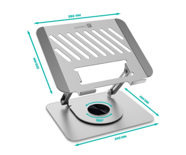 CONNECT IT Stojan na notebook Rotary, otočný, až 15.6", stříbrná