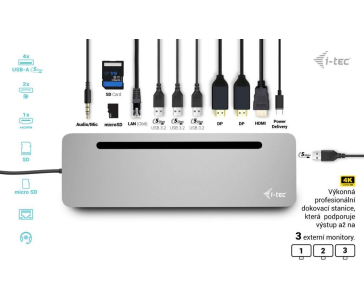 i-tec USB-C Metal Ergonomic 4K 3x Display Docking Station, PD 100W + i-tec Universal Charger 100W (bundle)