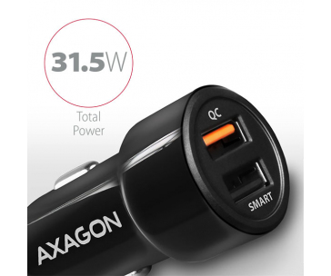 AXAGON PWC-QC5, QUICK a SMART nabíječka do auta, 2x port QC3.0/AFC/FCP + 5V-2.6A, 31.5W