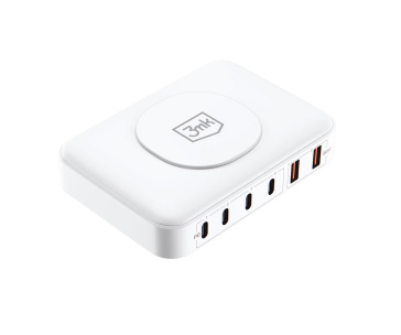 3mk síťová nabíječka - Hyper Charger PowerMax 100W, GaN 4x USB-C (PD) / 2x USB, bílá