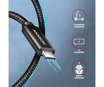 AXAGON BUCM2-CM20AB, CHARGE kabel USB-C <-> USB-C, 2m, Hi-Speed USB, PD 240W 5A, ALU, oplet, černý