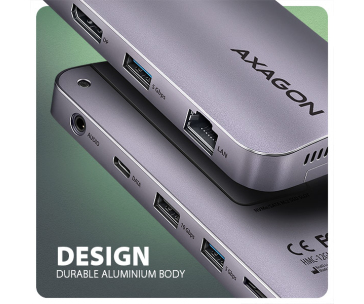 AXAGON HMC-12GM2, USB 10Gbps hub, 3x USB-A, USB-C, HDMI, DP, RJ-45 GLAN, M.2, SD/mSD, audio, PD 100W, kabel USB-C 50cm