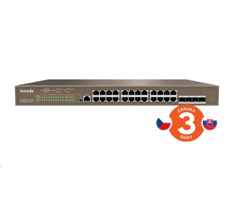 Tenda TEG5328P-24-410W - L3 managed Gigabit PoE AT Switch, 24x PoE AF/AT 10/100/1000Mbps, 4xSFP 1Gbps