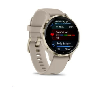 Garmin Venu® 3S, Nerezová luneta Soft Gold, pouzdro French Gray, silikonový řemínek