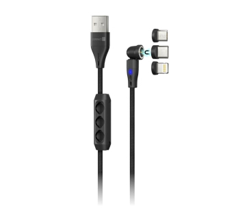 CONNECT IT Magnetický kabel PowerLink 3v1, USB-C / Lightning / MicroUSB, 2m, černá