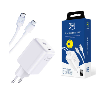 3mk Hyper Charger PD 45W+USB Cable C to C White