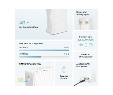 Mercusys MB230-4G WiFi5 router (AC1200, 4G LTE Cat6, 2,4GHz/5GHz,1xGbE LAN/WAN,1xGbE LAN,1xnanoSIM)