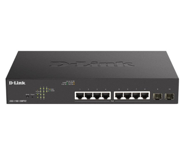 D-Link DGS-1100-10MPV2 10-Port PoE+ Gigabit Smart Managed Switch, 8x PoE gigabit, 2x SFP, PoE budget 130W