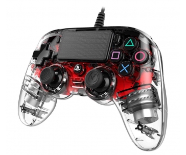 Nacon Wired Compact Controller - ovladač pro PlayStation 4 - průhledný červený