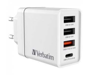 VERBATIM Univerzální adaptér CHR-30EU2, 30W, 1x USB-C, 3x USB bílá