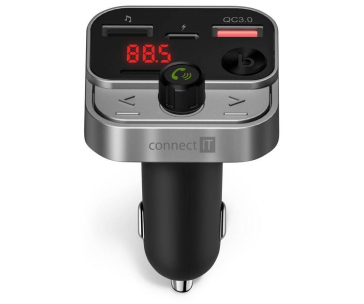 CONNECT IT InCarz Bezdrátový FM transmitter, 2x USB-A + 1x USB-C, Stříbrno-černá