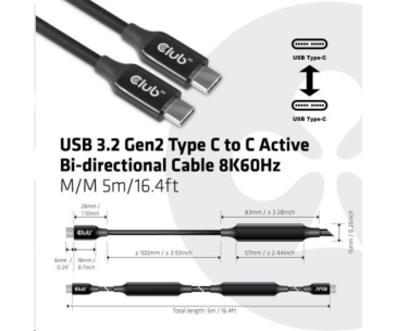 BAZAR Club3D Kabel USB 3.2 Gen2 Type-C to C Active Bi-directional (M/M) 8K60Hz, 5m - ROZBALENO