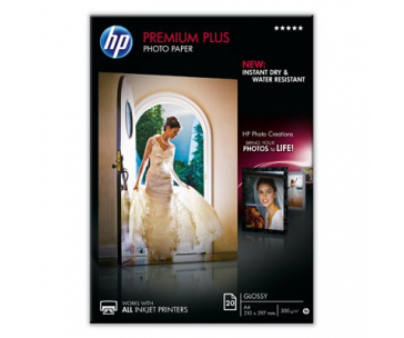 HP Premium Plus Glossy Photo Paper-20 sht/A4/210 x 297 mm, 300 g/m2, CR672A