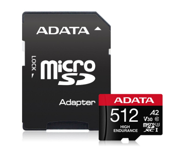 ADATA MicroSDXC karta 512GB High Endurance UHS-I C10 V30 A2 (R:100/W:85 MB/s) + SD adaptér