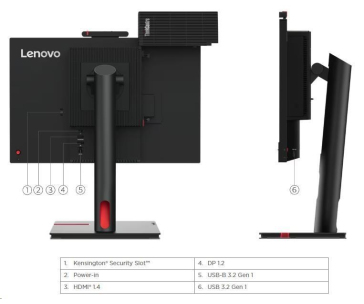 LENOVO LCD TIO 22 Gen5 - 21.5",IPS,mat,16:9,1920x1080 touch,178/178,4/6/16ms,250cd/m2,1000:1,DP,USB,VESA,Pivot,repro,cam