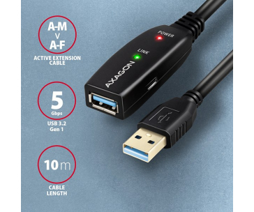 AXAGON ADR-310, USB 3.2 Gen 1 A-M -> A-F aktivní prodlužovací / repeater kabel, 10m