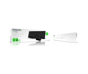 EVOLVEO Set klávesnice a myši K1050, Bezhrátové 2.4GHz, US INTL, černá