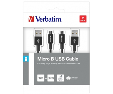 VERBATIM kabel Micro B USB Cable Sync & Charge 100cm (Black) + Verbatim Micro B USB Cable Sync & Charge 30cm (Black)