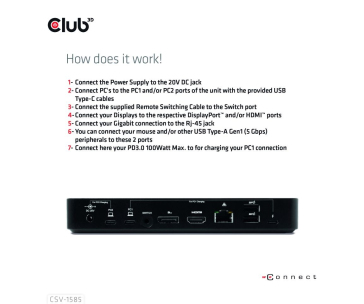 Club3D Dokovací stanice DisplayPort / HDMI KVM Switch, USB-C, PD