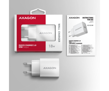 AXAGON ACU-QC18W, nabíječka do sítě 18W, 1x port USB-A, QC3.0/AFC/Apple, bílá