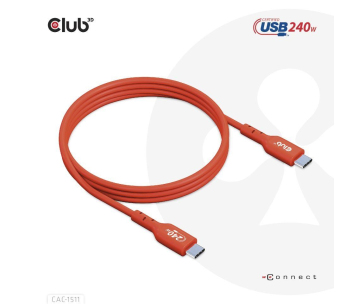 Club3D kabel USB-C, Oboustranný USB-IF Certifikovaný data kabel, PD 240W(48V/5A) EPR M/M 1m