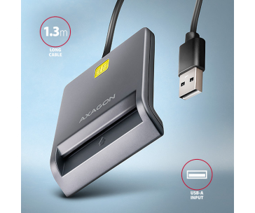 AXAGON CRE-SM3T, USB-A FlatReader čtečka kontaktních karet Smart card (eObčanka), kabel 1.3m