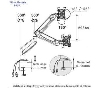 Profesionální kancelářský držák LCD monitoru Fiber Mounts F85A