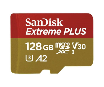 SanDisk micro SDXC karta 128GB Extreme PLUS (200 MB/s Class 10, UHS-I U3 V30) + adaptér