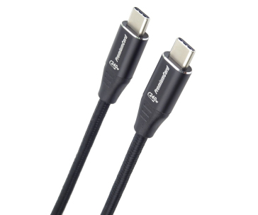 PREMIUMCORD Kabel USB-C M/M, 240W 480Mbps černý bavlněný oplet, 0,5m