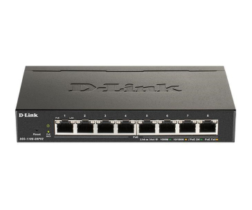 D-Link DGS-1100-08PV2 8-port Gigabit Smart Managed PoE switch, PoE budget 64W, fanless