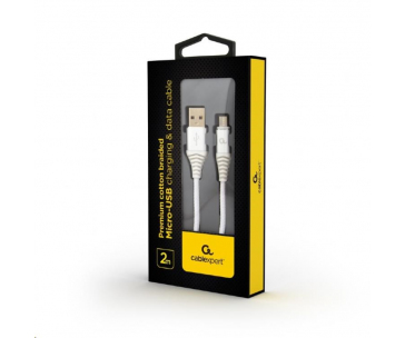 GEMBIRD Kabel USB 2.0 AM na MicroUSB (AM/BM), 2m, opletený, bílo-stříbrný, blister, PREMIUM QUALITY