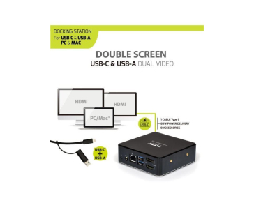 PORT dokovací stanice 8v1 USB-C, USB-A, dual video, HDMI, Ethernet, audio, USB 3.0