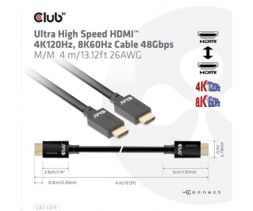 Club3D Kabel Ultra Rychlý HDMI™, 4K120Hz, 8K60Hz Cable 48Gbps (M/M), 28AWG, 4m