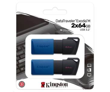 Kingston 64GB USB3.2 Gen 1 DataTraveler Exodia M (Black + Blue) - 2 kusy