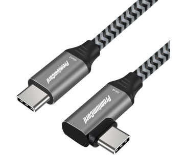 PREMIUMCORD Zahnutý kabel USB-C (USB 3.2 Gen 2, 3A, 60W, 20Gbit/s), hliníkové krytky konektorů, 0,5m