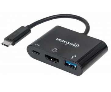 MANHATTAN multifunkční převodník z USB 3.1 type C Male na HDMI, USB 3.0 A a USB C Females