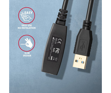 AXAGON ADR-310, USB 3.2 Gen 1 A-M -> A-F aktivní prodlužovací / repeater kabel, 10m