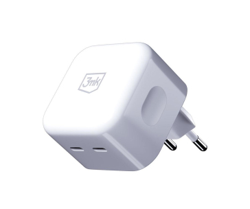 3mk síťová nabíječka - Hyper Charger 35W, GaN, 2x USB-C (PD), bílá