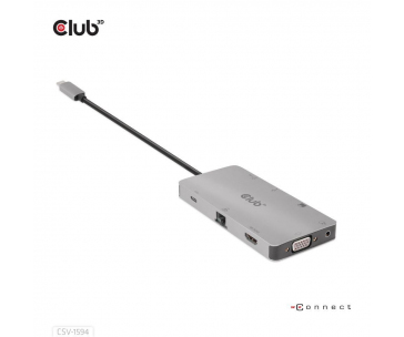 Club3D hub USB-C, 9-in-1 hub s HDMI, VGA, 2x USB Gen1 Type-A, RJ45, 100W PD