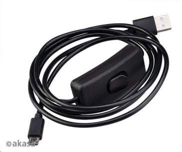 AKASA kabel USB-A 2.0 na Micro-B, napájecí kabel se switchem (pro Raspberry Pi 3 / 2 /1 / Zero), 1.5m