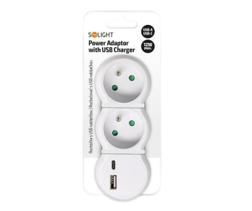 Solight rozbočka s USB A+C nabíječkou, 2 x 10A, bílá